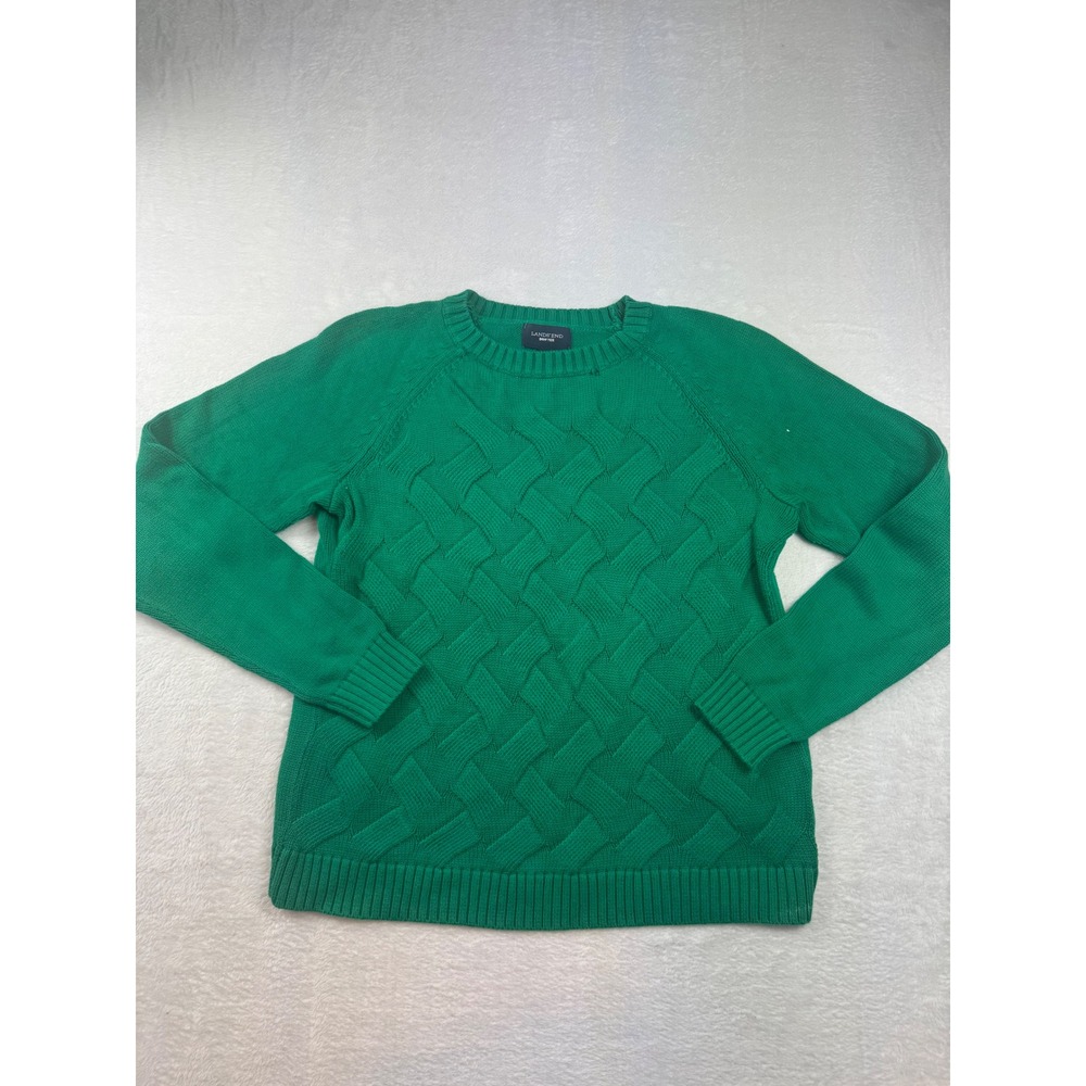 Lands End Drifter Green Cable‎ Knit Crew Neck Raglan Sweater Womens Large 14-16